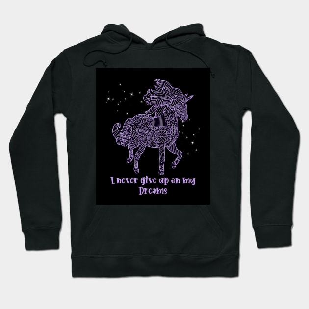 I Never Give Up On My Dreams Beautiful Purple Geometrical Unicorn With Sparkle Hoodie by teezeedy